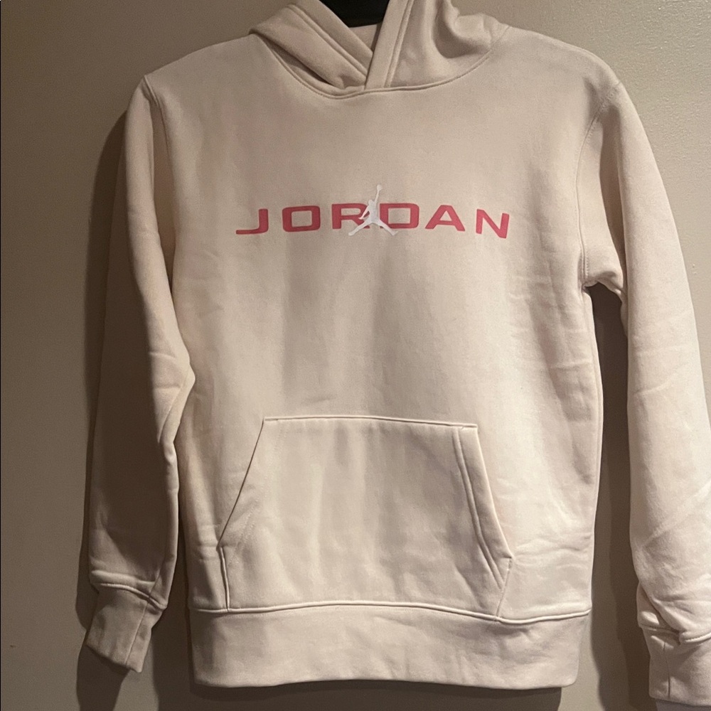 Jordan Cream Hoodie with Pink Logo